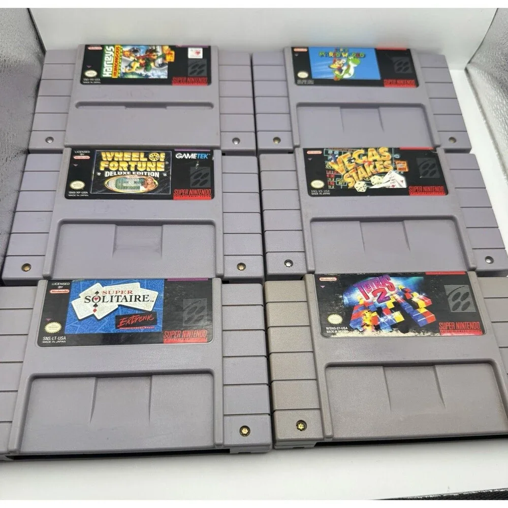 SNES Tetris 2-Super Mario World-Wheel of Fortune-Vegas Stakes LOT of 6